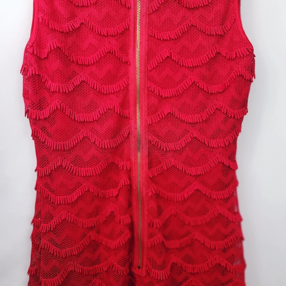 GUESS Red Scalloped Crochet Lace Fringe Cocktail Dress – Size 12 - Picture 8 of 13